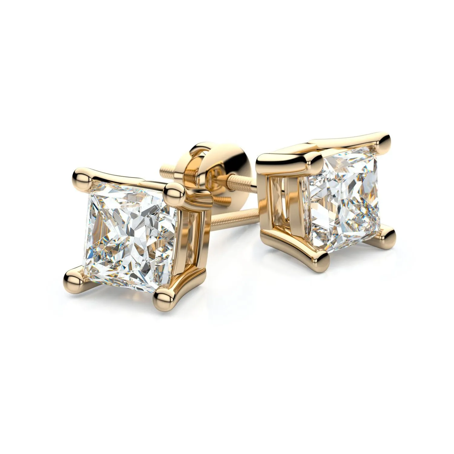 18k Yellow Gold 4-prong Princess Diamond Stud Earrings (1.06 Ct. T.w., Si1-2 Clarity, H-i Color)