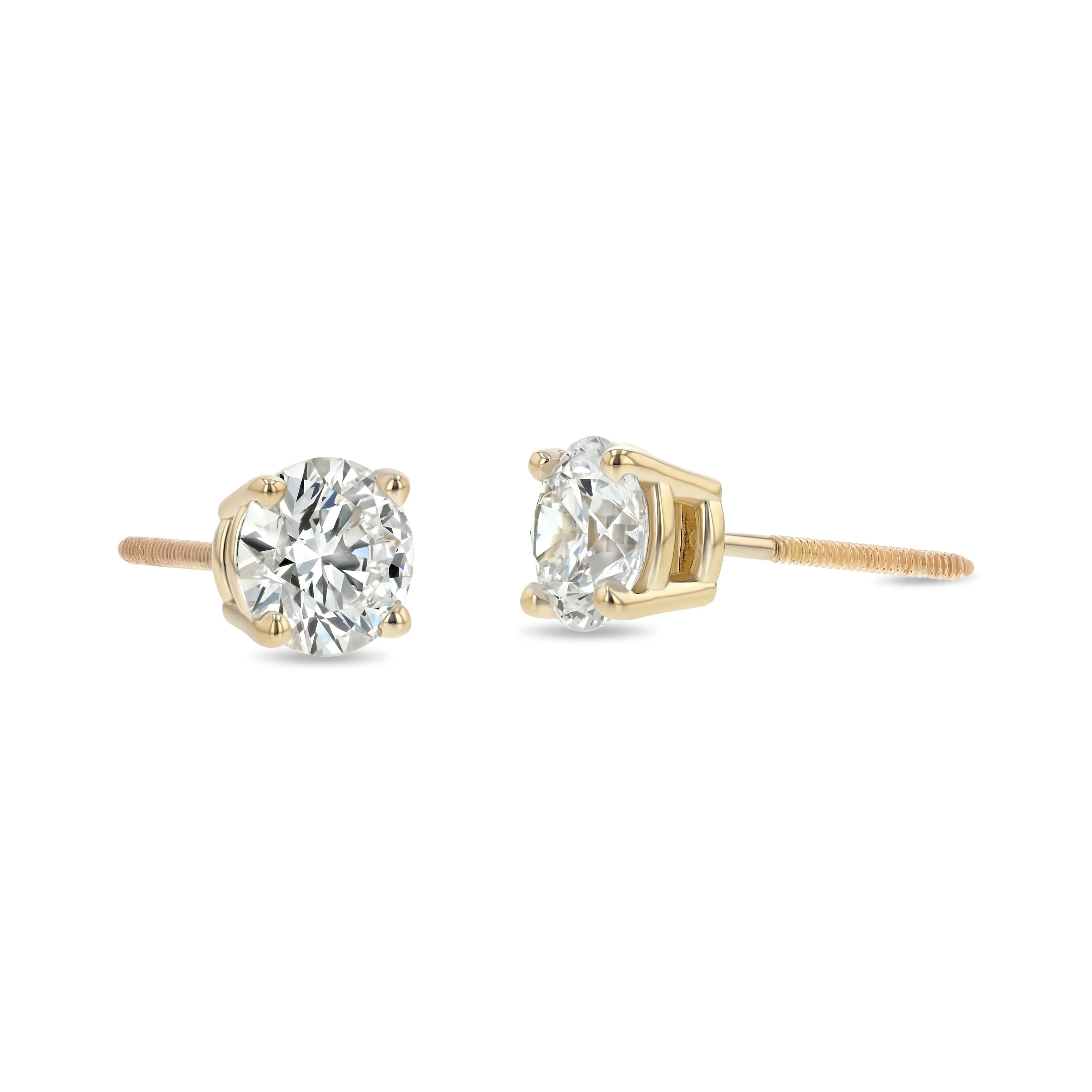 18k Yellow Gold 4-prong Round Brilliant Diamond Stud Earrings (0.22 Ct. T.w., Vs1-vs2 Clarity, H-i Color)
