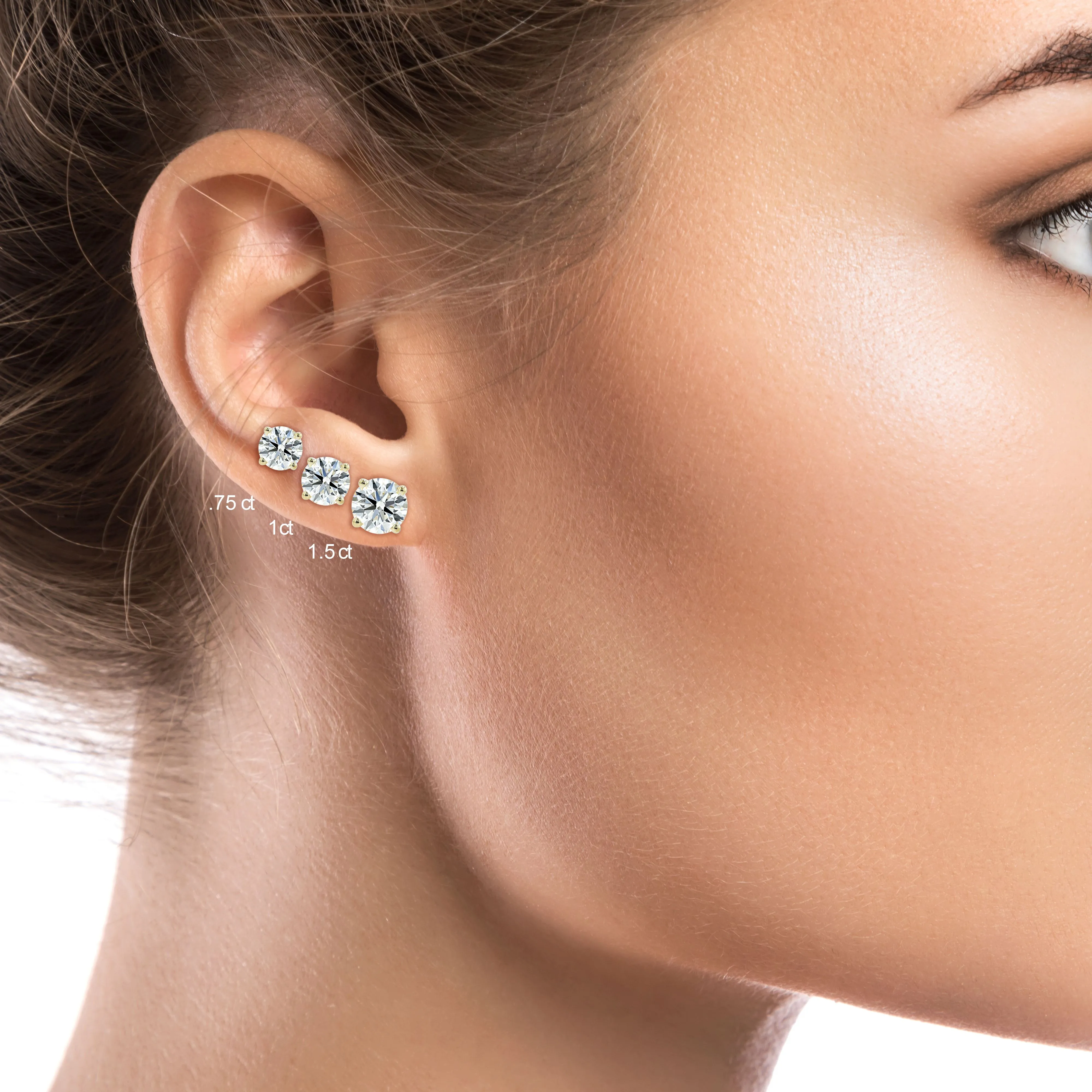 18k Yellow Gold 4-prong Round Brilliant Diamond Stud Earrings (0.32 Ct. T.w., Vs1-vs2 Clarity, F-g Color)
