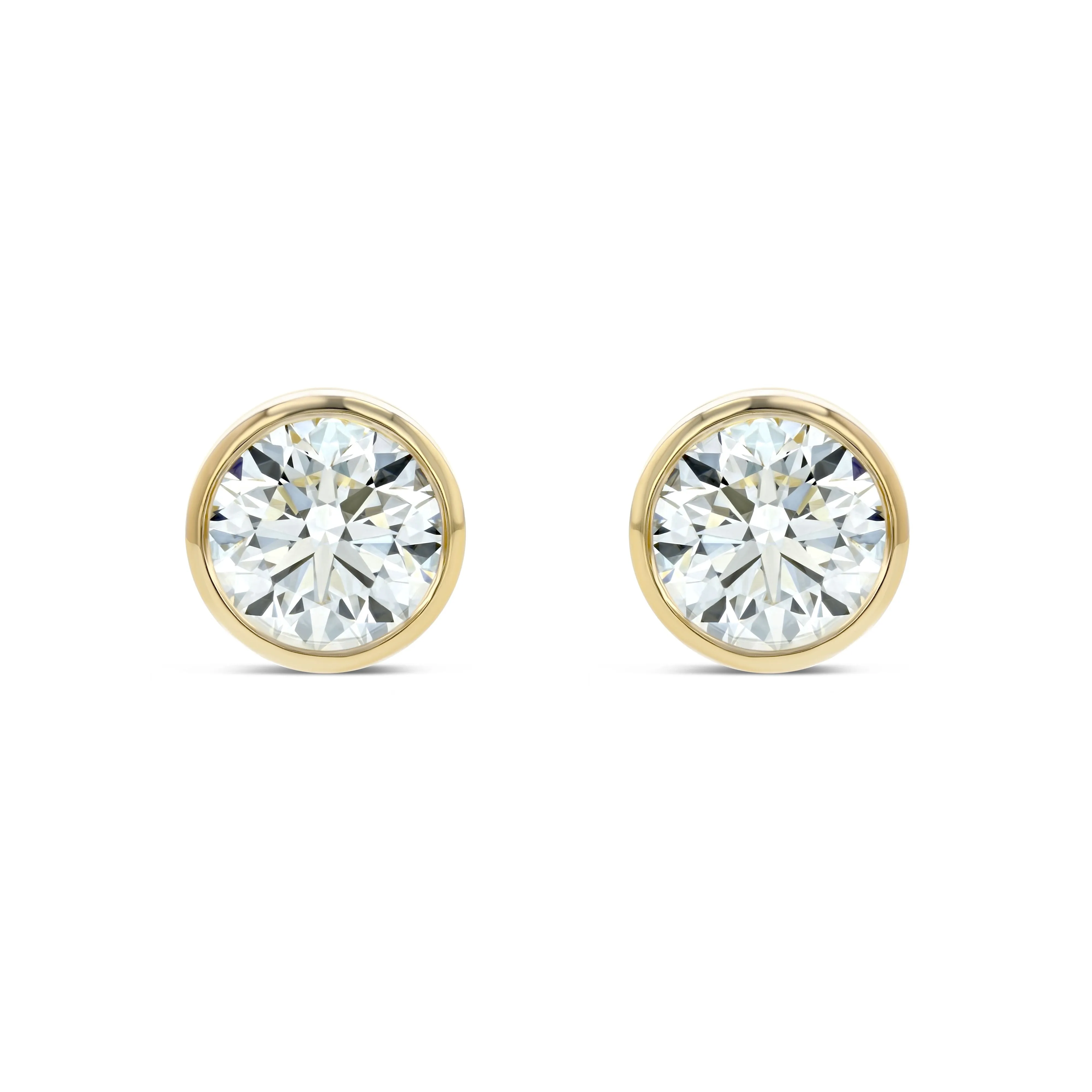 18k Yellow Gold Bezel Set Round Brilliant Diamond Stud Earrings (0.75 Ct. T.w., Vs1-vs2 Clarity, H-i Color)