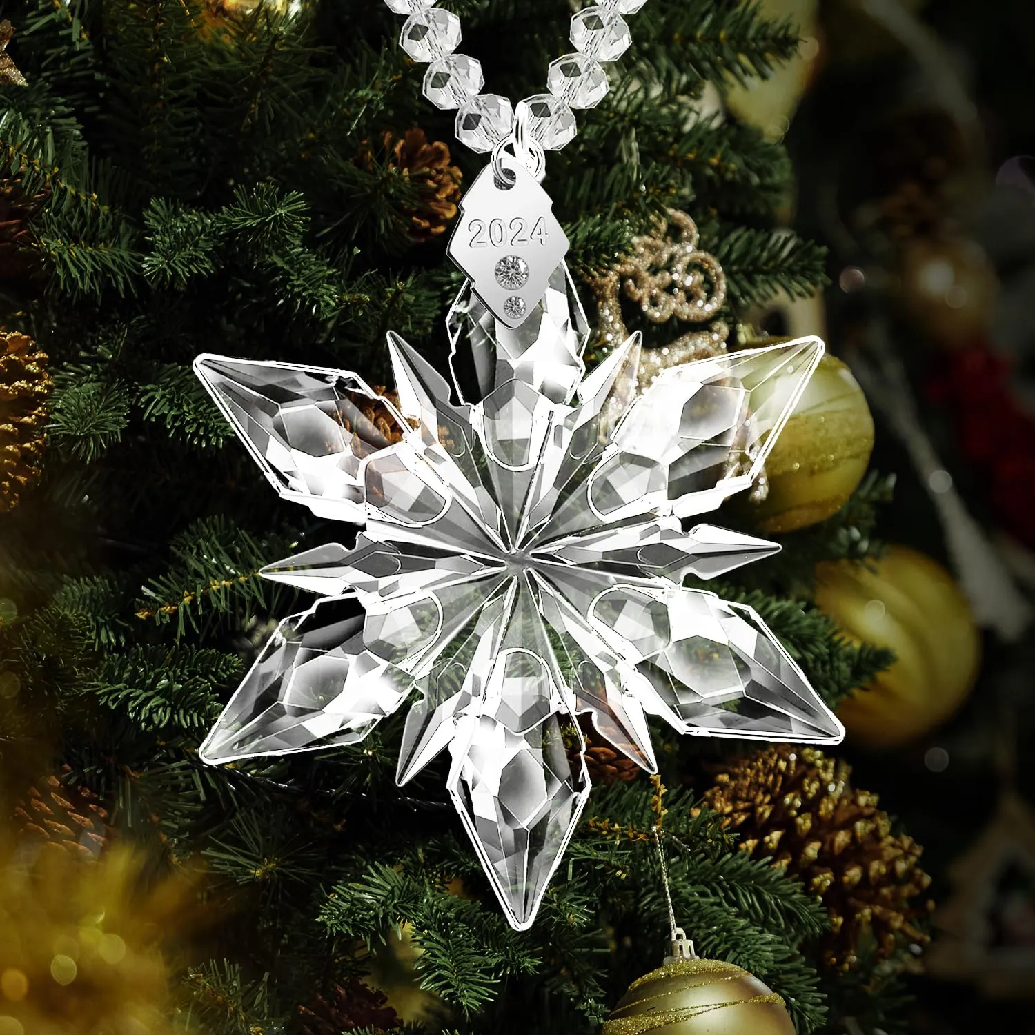 2024 Annual Edition Ornament, Nashar Limited Edition Crystal Snowflake Pendant for Loved One (Clear)