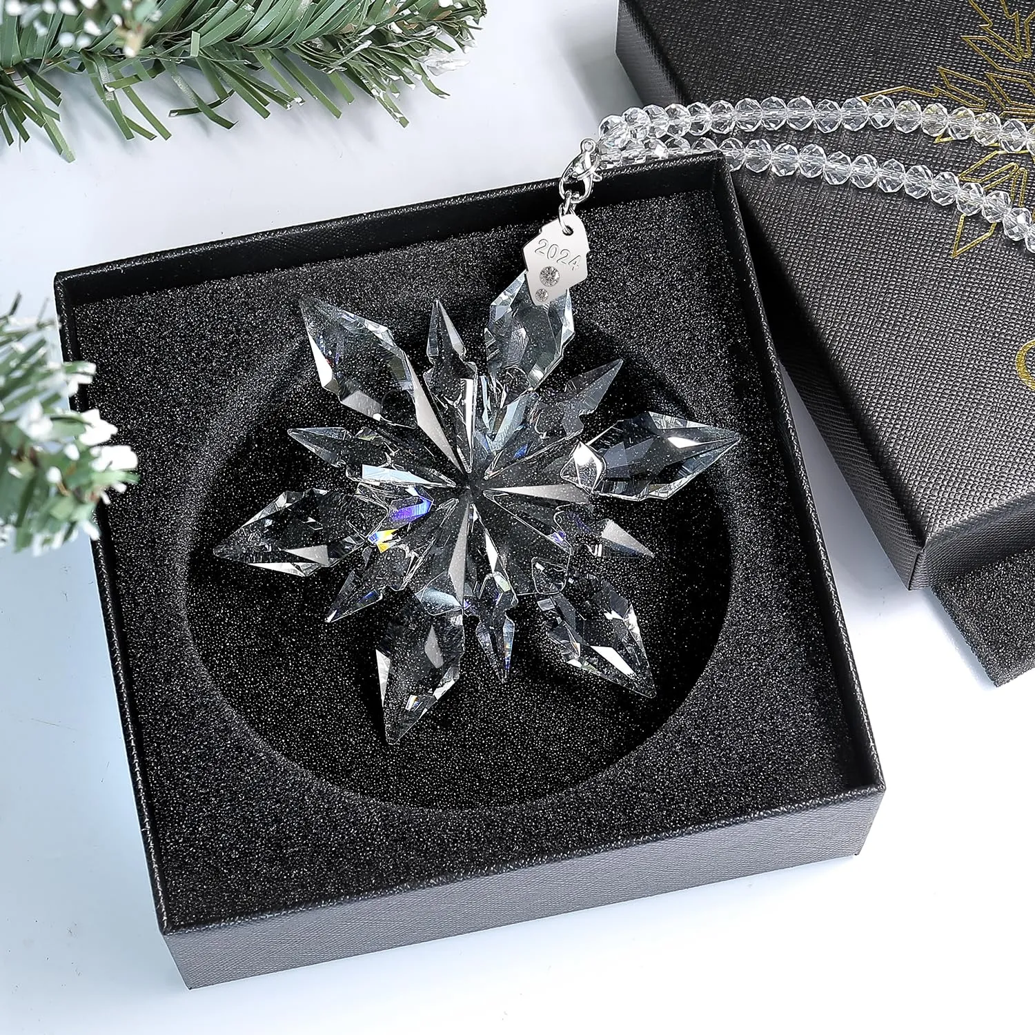 2024 Annual Edition Ornament, Nashar Limited Edition Crystal Snowflake Pendant for Loved One (Clear)