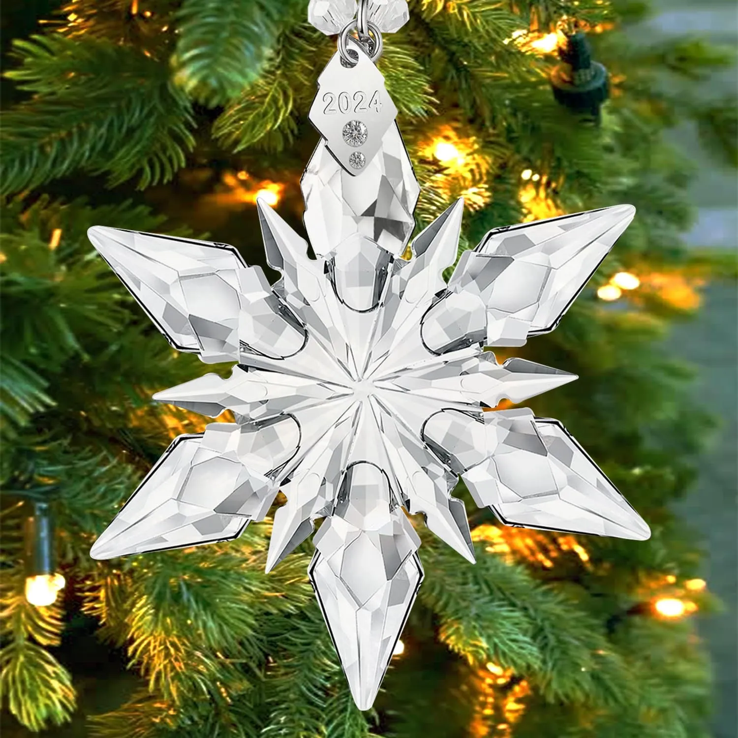 2024 Annual Edition Ornament, Nashar Limited Edition Crystal Snowflake Pendant for Loved One (Clear)