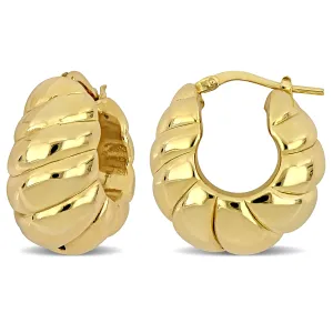 22 MM  Ribbed Hoop Earrings in Yellow Plated Sterling Silver