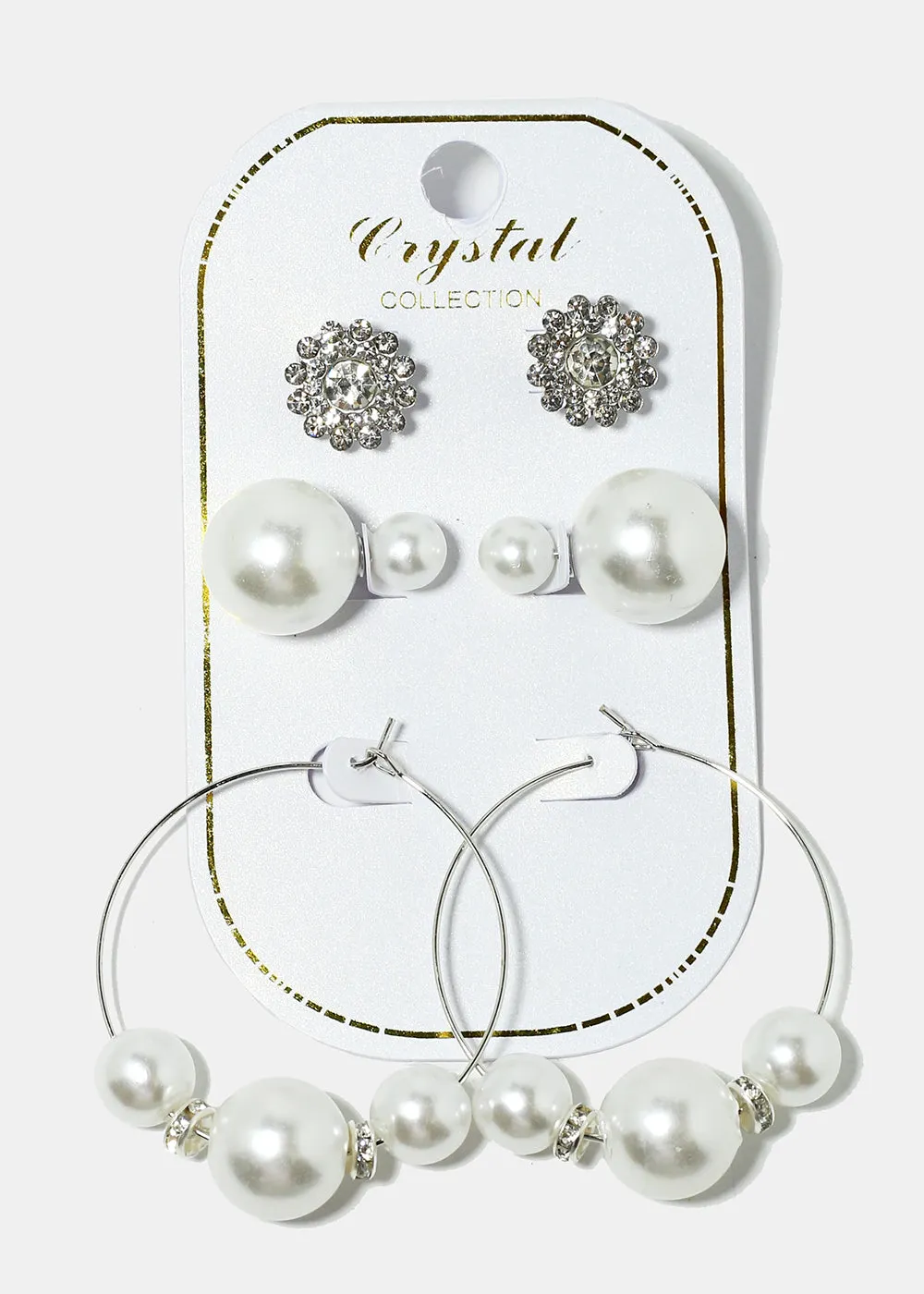 3-Pair Pearl Stud & Hoop Earrings