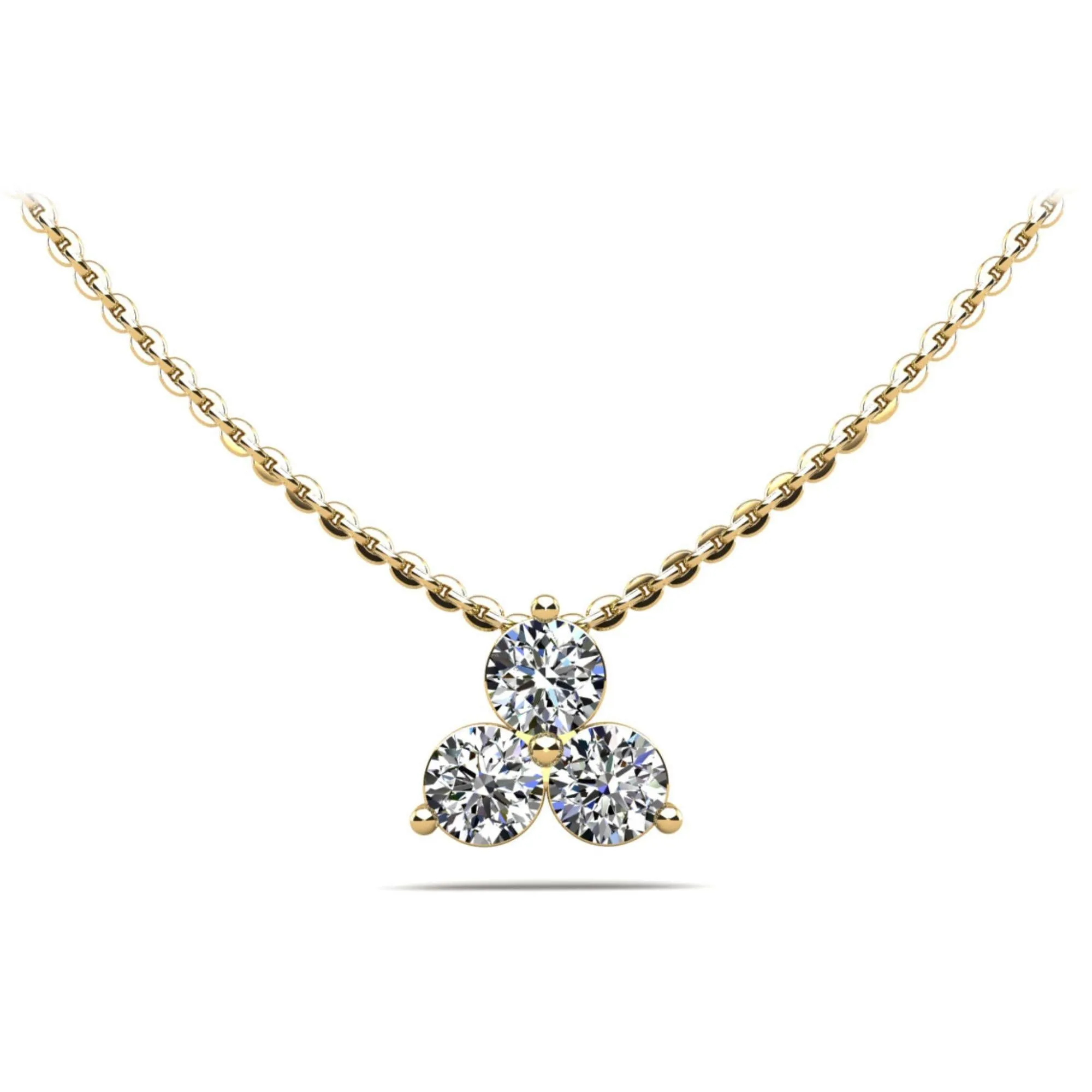 3 Stone Diamond Mini Triangle Pendant Necklace 14K White Gold