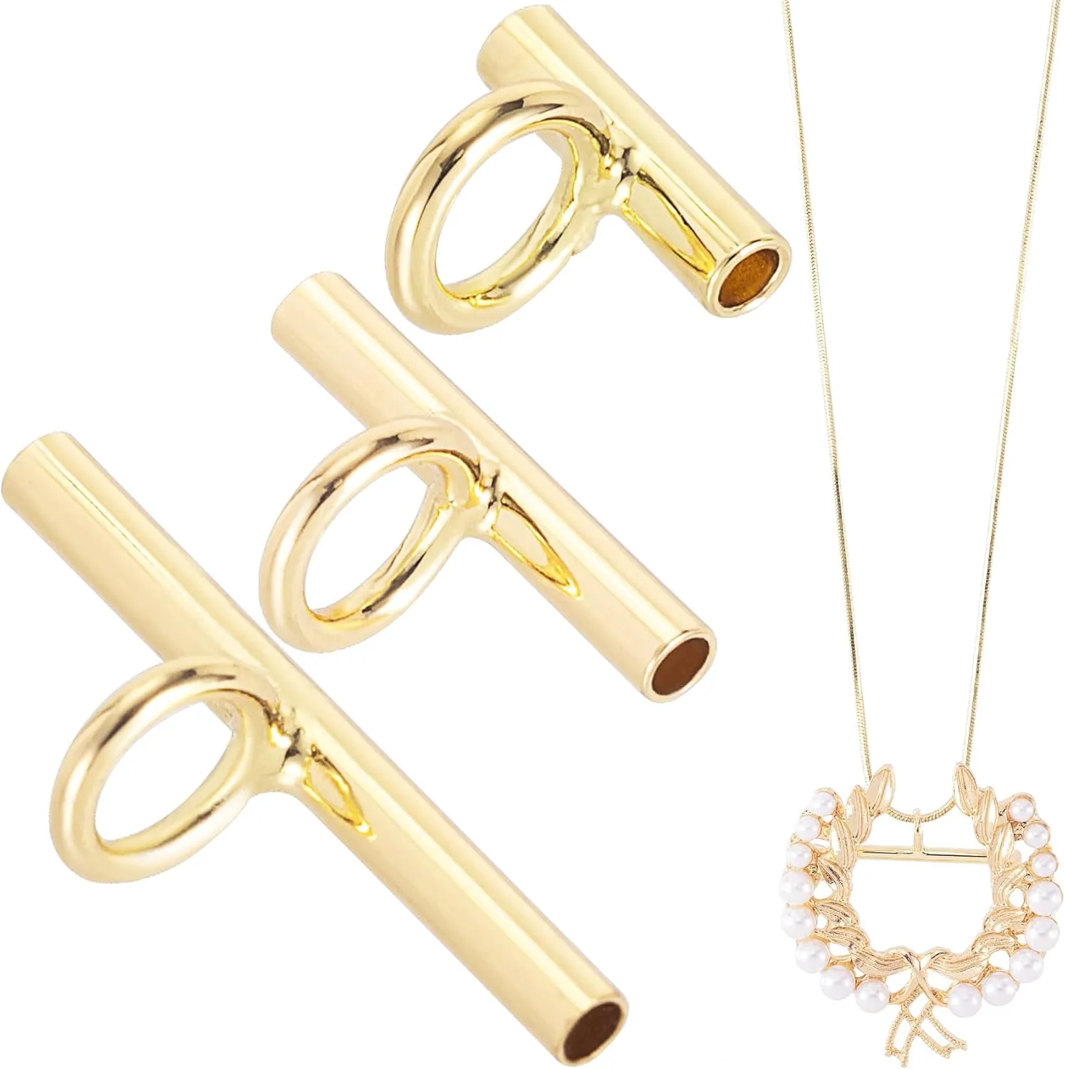 3PCS Pin to Pendant Converters, Brass Brooch Necklace Adapter, Metal Brooch Pin Converter to Pendant for DIY Jewelry Making, Crafts Accessories - Gold (8 mm, 13 mm, 20 mm)