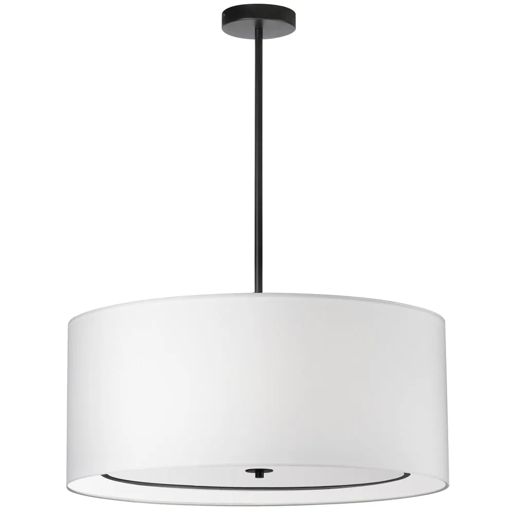 4 Light Incandescent Pendant, Matte Black with White Shade