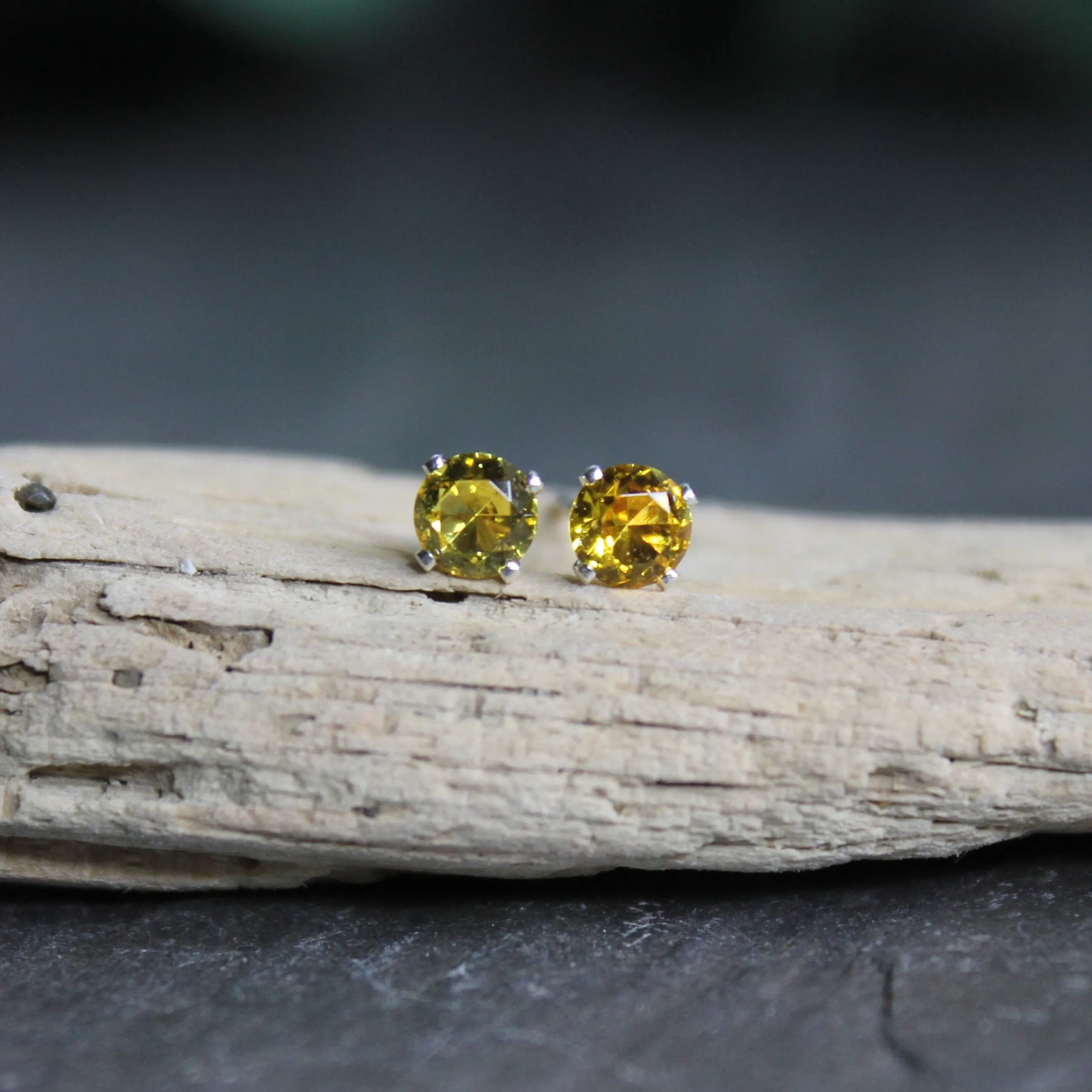 4mm Sterling Silver Yellow Topaz Stud Earrings