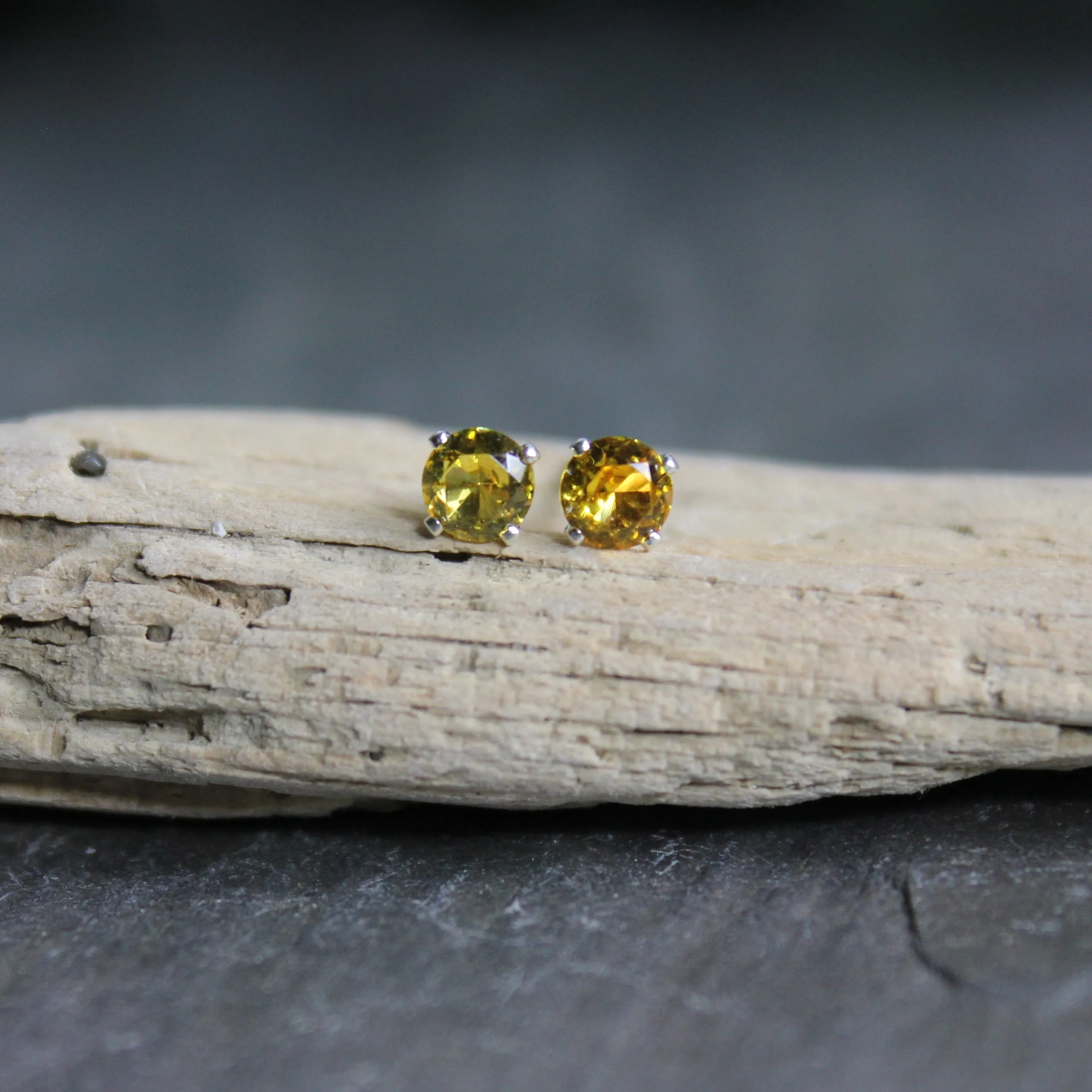 4mm Sterling Silver Yellow Topaz Stud Earrings