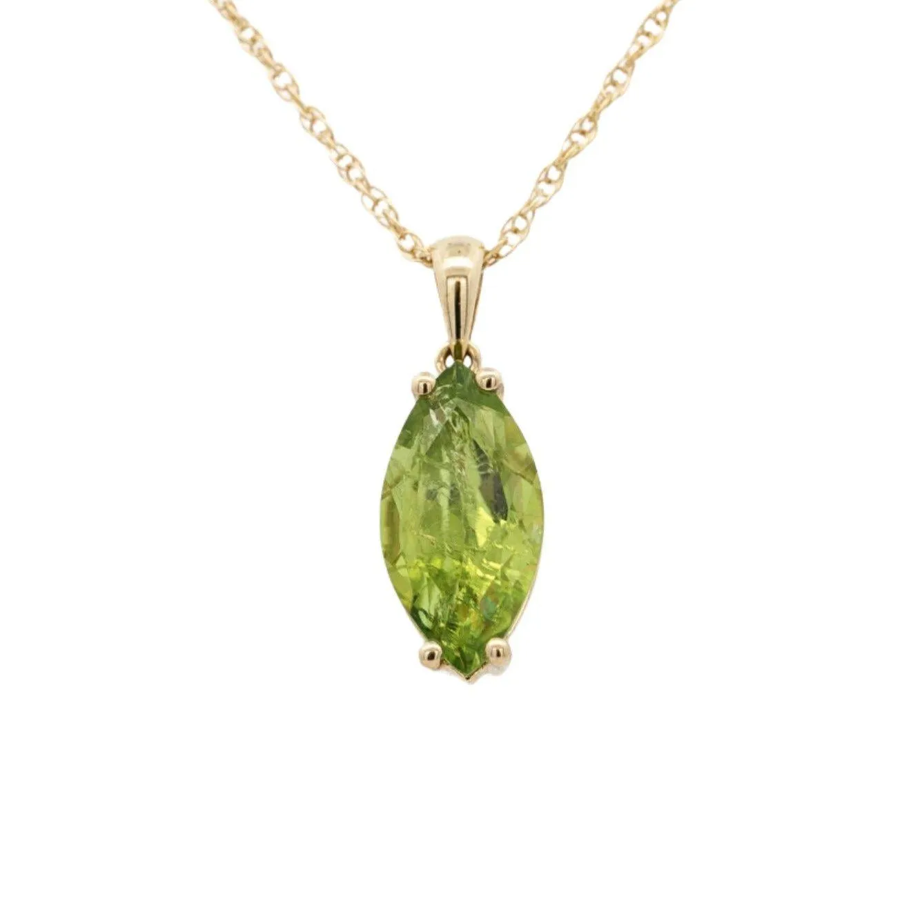 6.88 Carat Peridot Pendant Necklace in 14K Yellow Gold Rope Chain