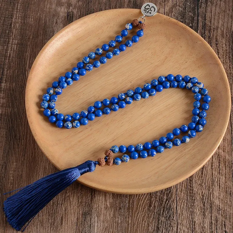 6mm Natural Emperor Turquoise Beaded Knotted 108 Mala Necklace Meditation