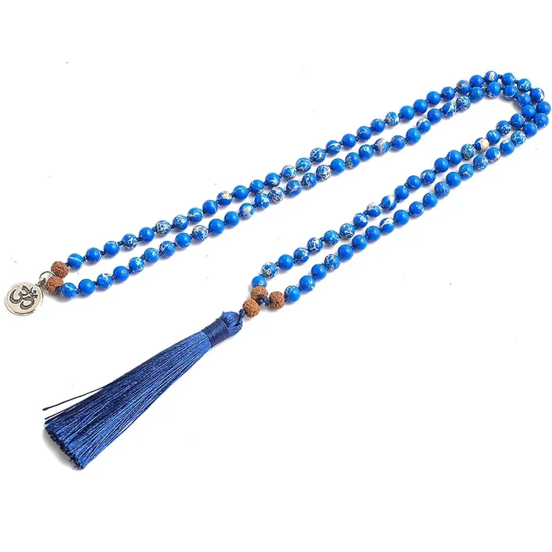 6mm Natural Emperor Turquoise Beaded Knotted 108 Mala Necklace Meditation