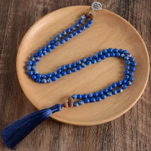 6mm Natural Emperor Turquoise Beaded Knotted 108 Mala Necklace Meditation