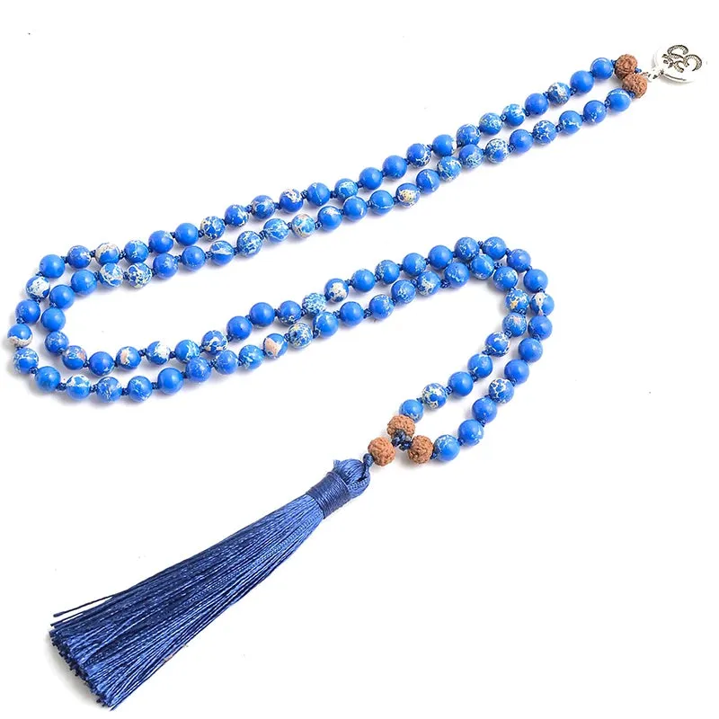 6mm Natural Emperor Turquoise Beaded Knotted 108 Mala Necklace Meditation