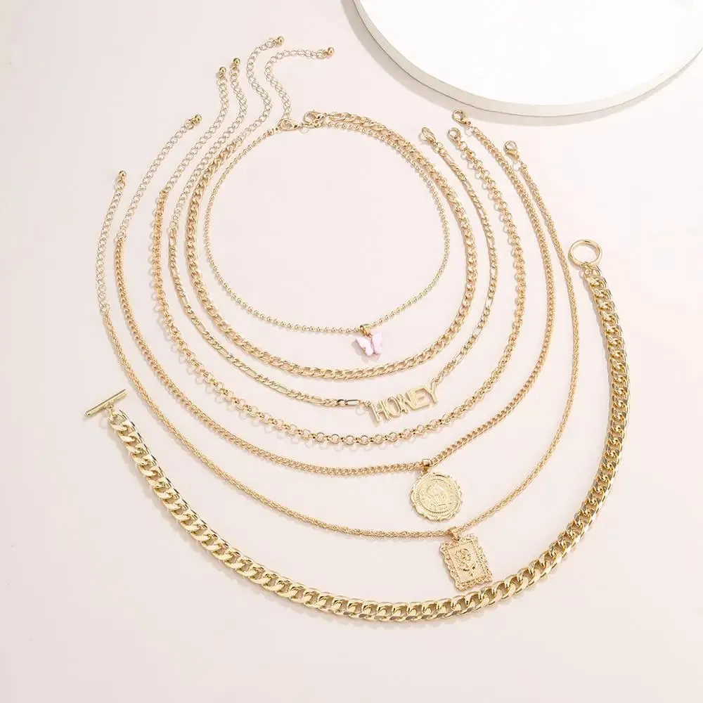 7pcs Buckle Butterfly Necklace