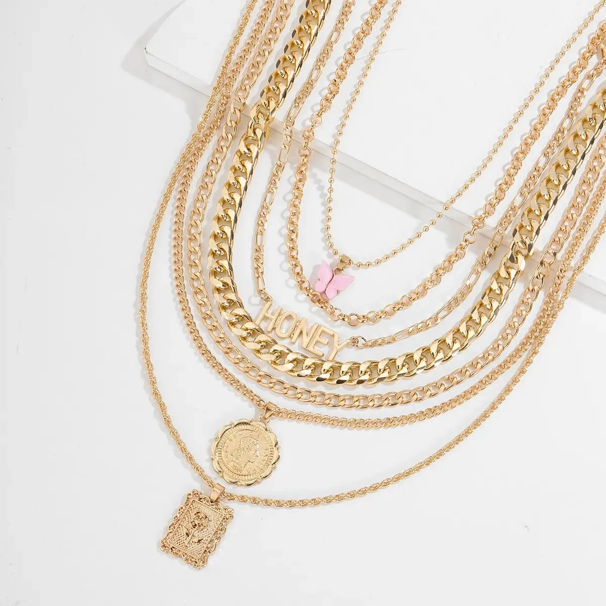 7pcs Buckle Butterfly Necklace