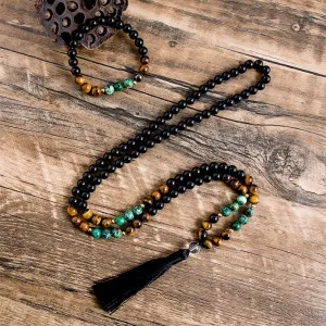 8mm Black Onyx Yellow Tiger Eye African Turquoise 108 Mala Necklace Sets