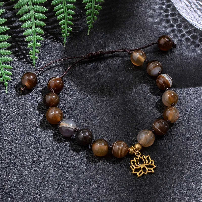 8mm Botswana Agate Beaded Knotted Japamala Necklace Meditation Yoga Blessing Bracelet Set
