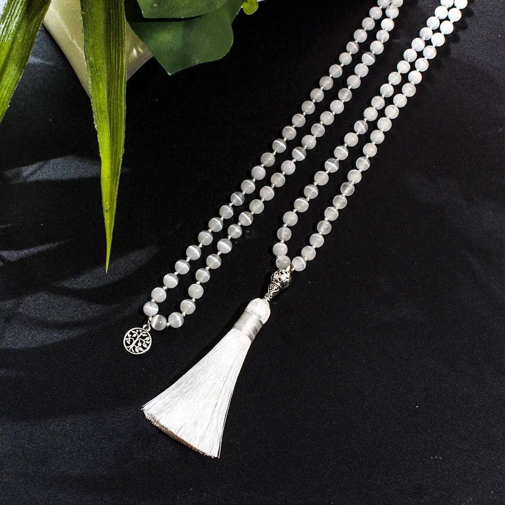 8mm Chatoyant Cat's Eye Stone Cyclophane Beads Knotted 108 Mala Necklace