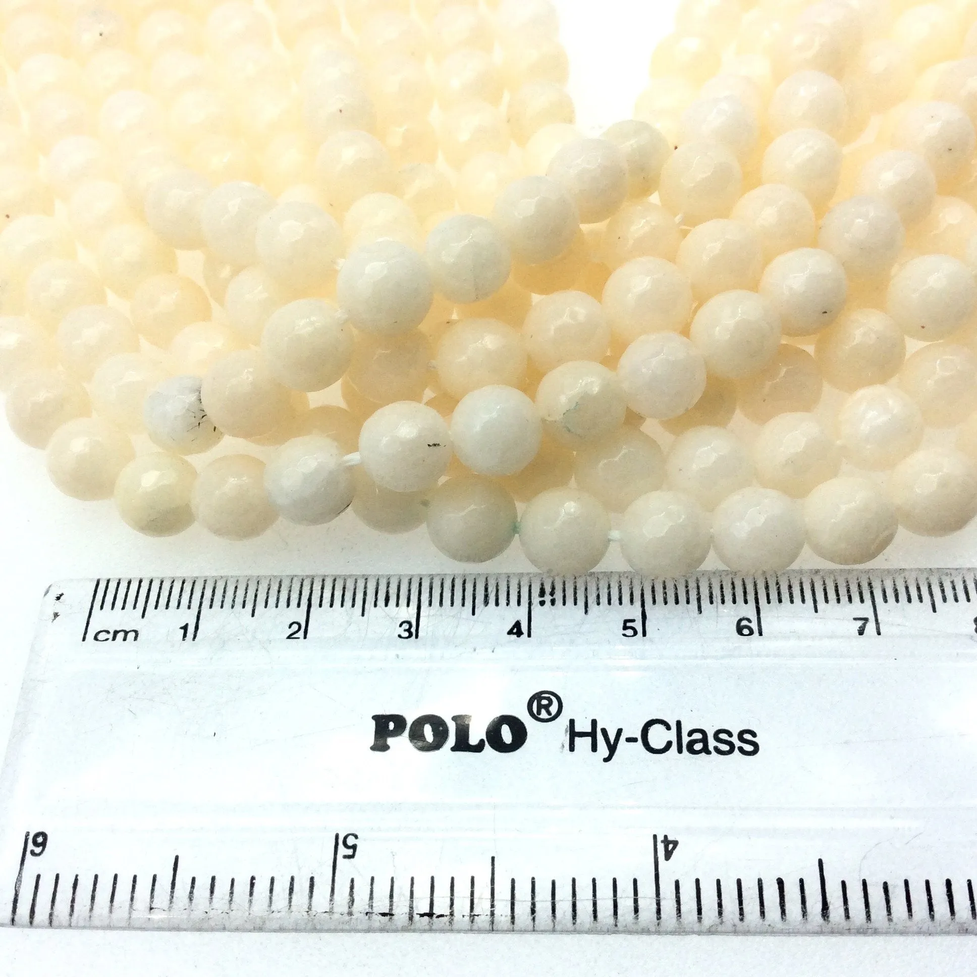 8mm Faceted Dyed Blush Beige Natural Jade Round/Ball Shaped Beads with 1mm Beading Holes - Sold by 15.25" Strands (Approximately 47 Beads)