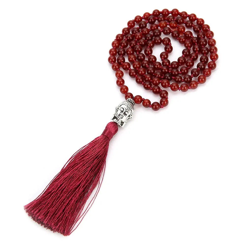 8mm Natural Carnelian Beaded Knotted Necklace Meditation Yoga Blessing Jewelry 108 Japamala Rosary