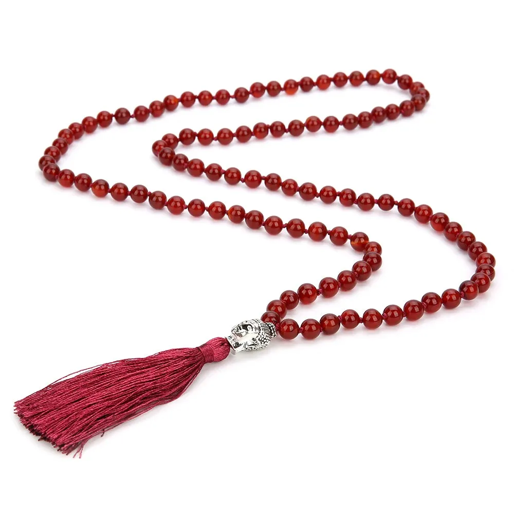 8mm Natural Carnelian Beaded Knotted Necklace Meditation Yoga Blessing Jewelry 108 Japamala Rosary