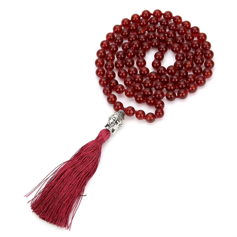 8mm Natural Carnelian Beaded Knotted Necklace Meditation Yoga Blessing Jewelry 108 Japamala Rosary