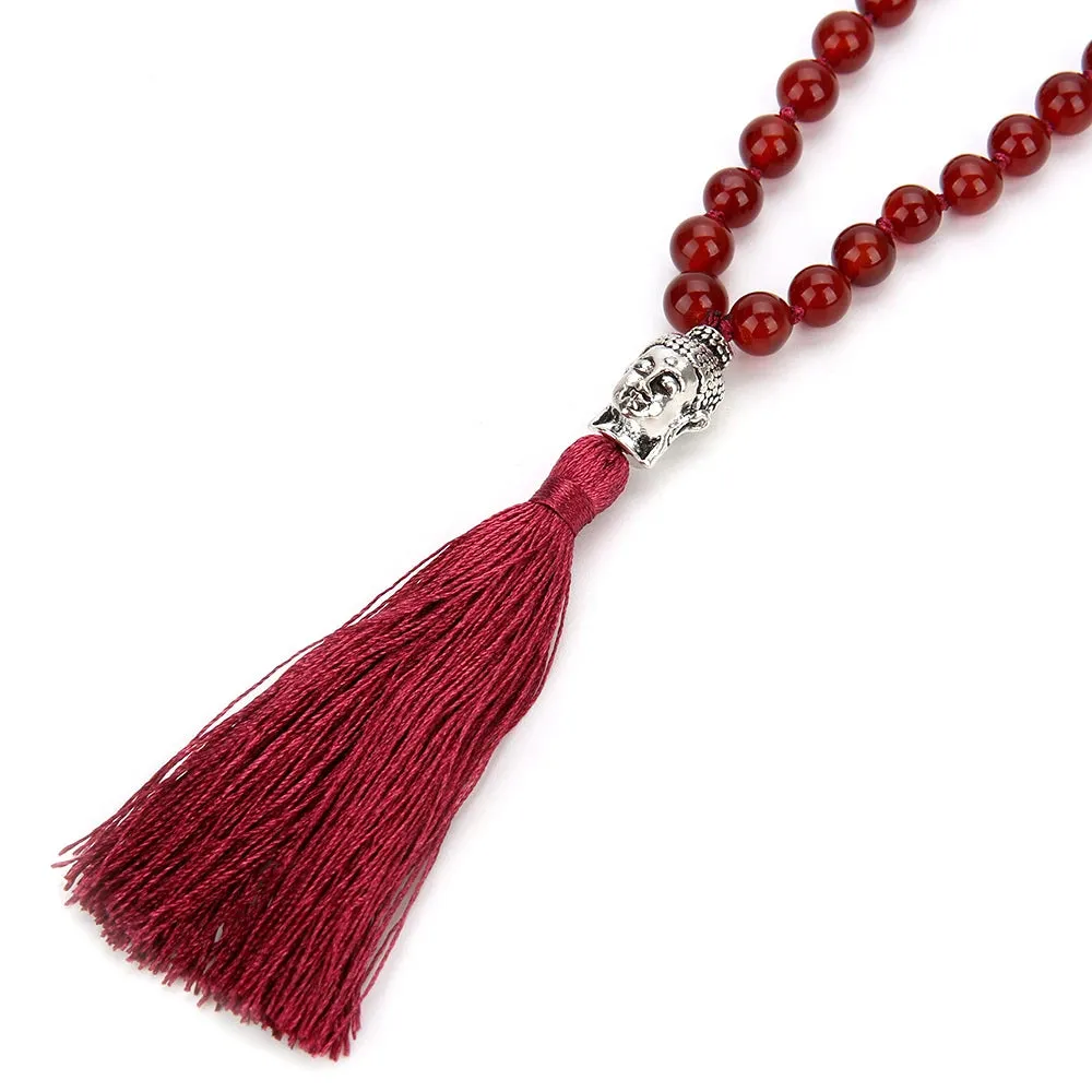 8mm Natural Carnelian Beaded Knotted Necklace Meditation Yoga Blessing Jewelry 108 Japamala Rosary