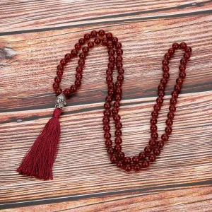 8mm Natural Carnelian Beaded Knotted Necklace Meditation Yoga Blessing Jewelry 108 Japamala Rosary