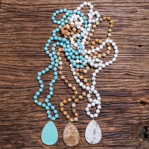 8mm Picture Jaspers, Howlite, Turquoise Beads Knotted Necklace