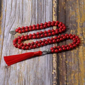 8mm Red Turquoise Beaded Knotted Mala Necklace Meditation Yoga Blessing Healing Jewelry