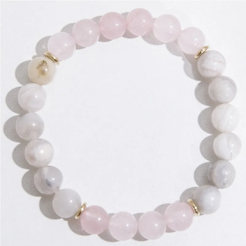 8mm Rose Quartz White Crazy Agate Beads Knotted 108 Japamala Necklace