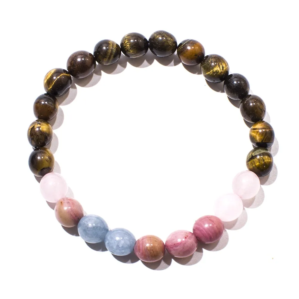 8mm Yellow Tiger Eye Rose Quartz Aquamarine Beads 108 Mala Necklace