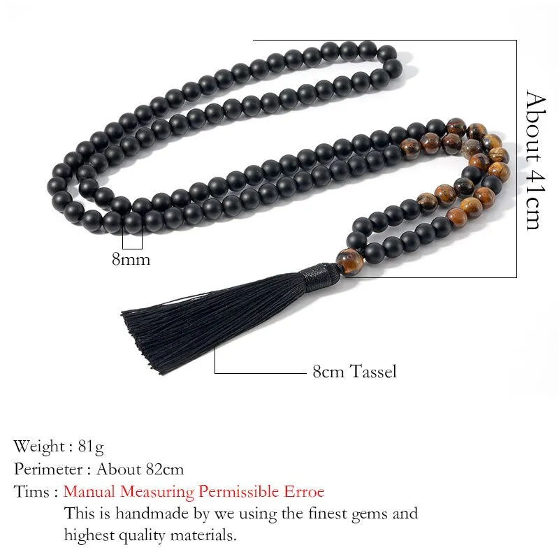 8mm Yellow Tigers Eye, Matte Black Onyx, Japamala Sets, Spiritual Yoga