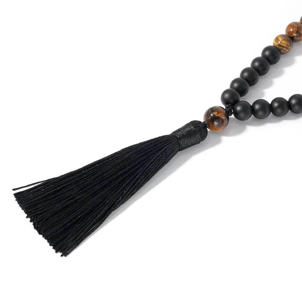 8mm Yellow Tigers Eye, Matte Black Onyx, Japamala Sets, Spiritual Yoga