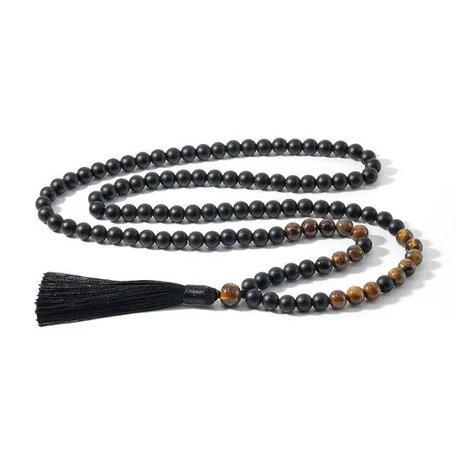 8mm Yellow Tigers Eye, Matte Black Onyx, Japamala Sets, Spiritual Yoga