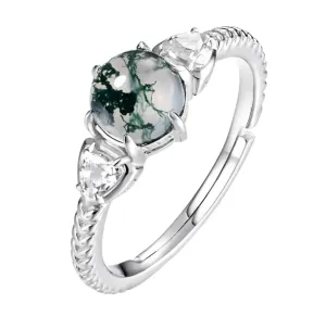 925 Silver 6*6mm Natural Moss Agate Rings
