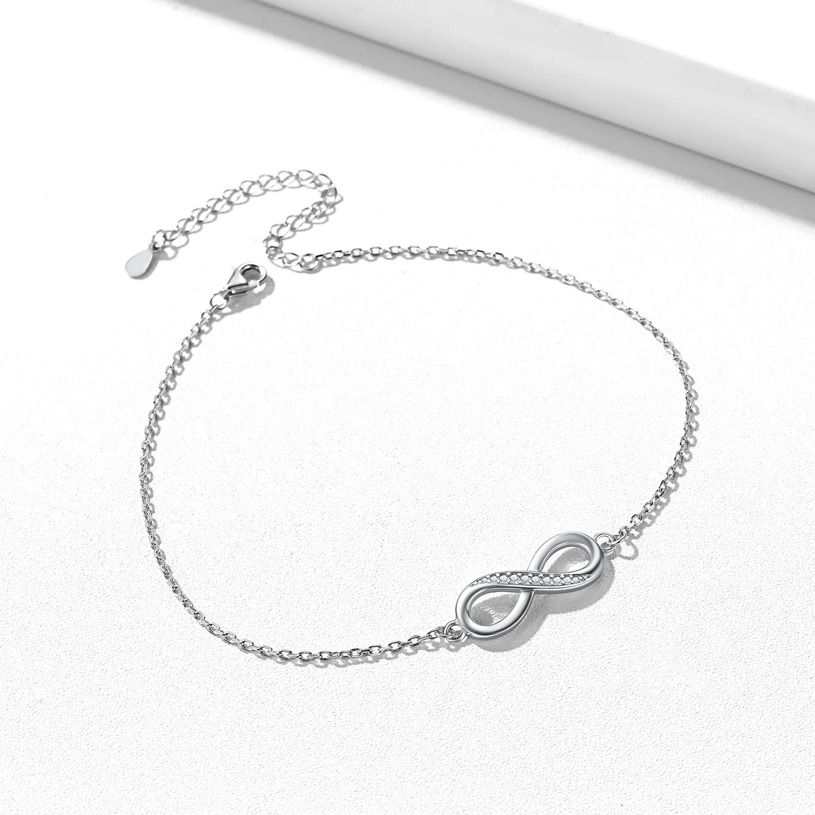 925 Sterling Silver Infinity Anklet With Cubic Zirconia