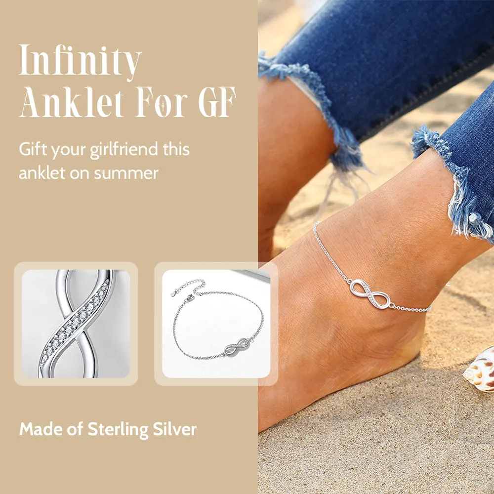 925 Sterling Silver Infinity Anklet With Cubic Zirconia