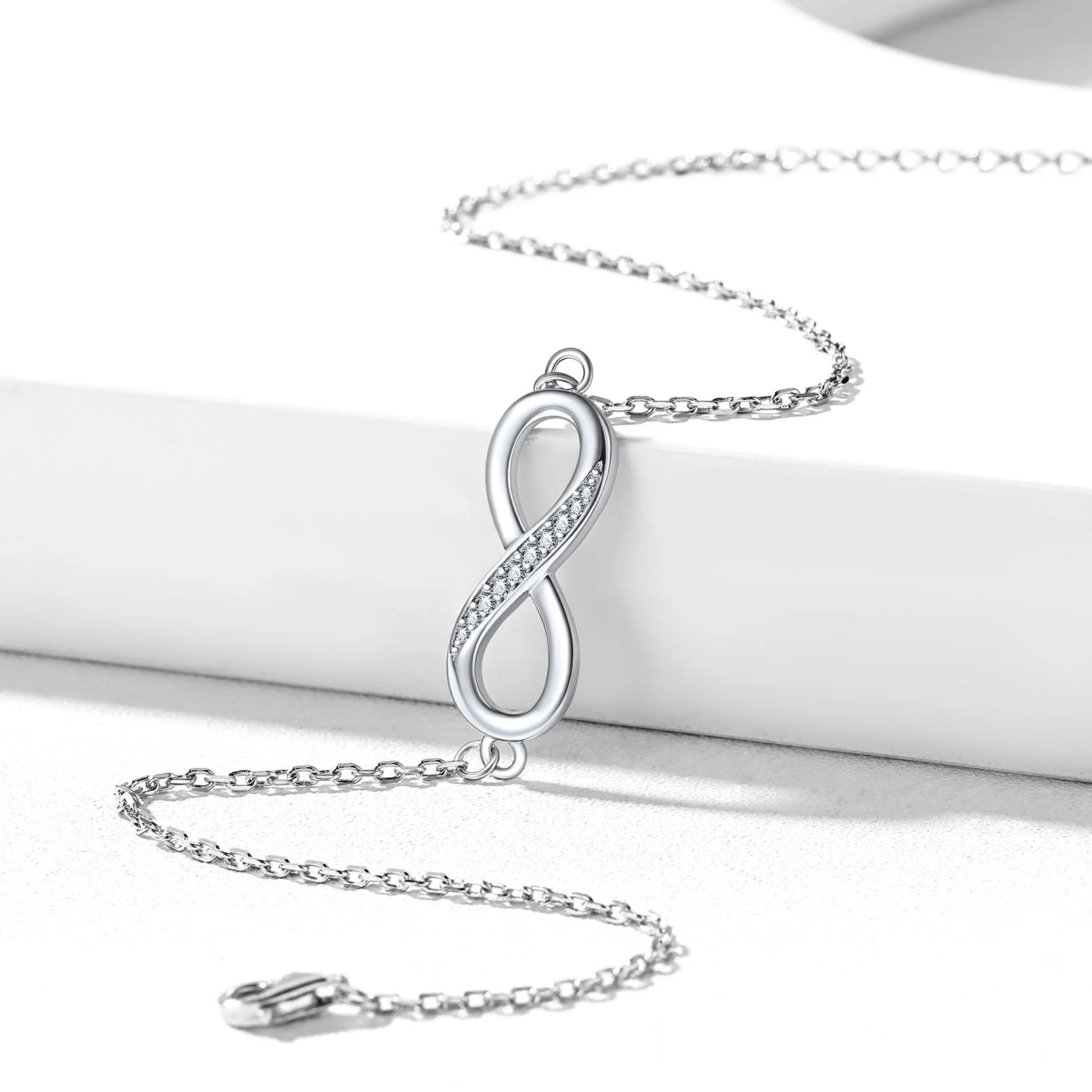 925 Sterling Silver Infinity Anklet With Cubic Zirconia