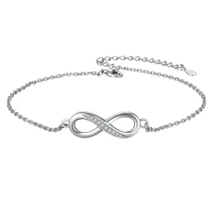 925 Sterling Silver Infinity Anklet With Cubic Zirconia