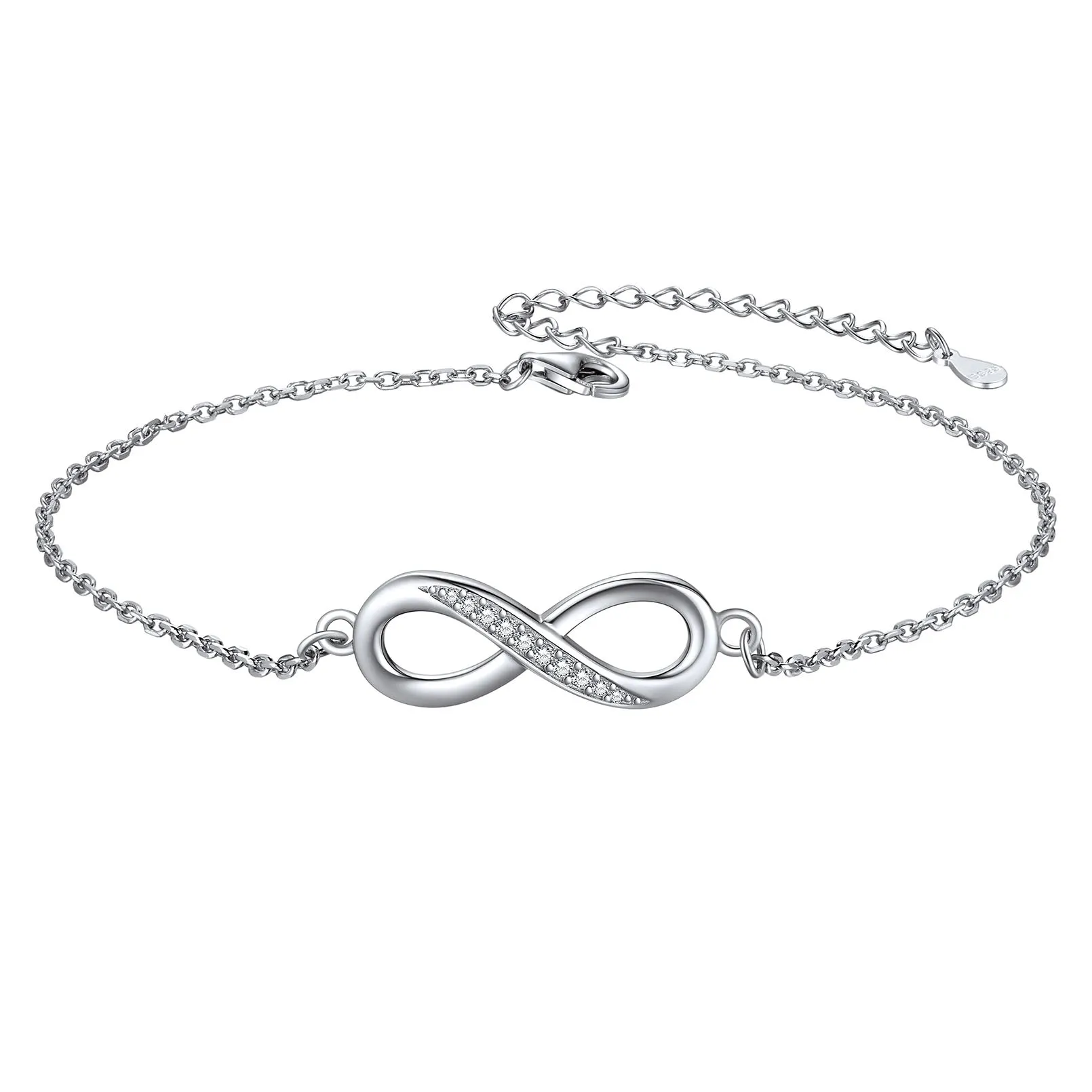 925 Sterling Silver Infinity Anklet With Cubic Zirconia