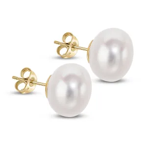 9K Yellow Gold 11mm Pearl Stud Earrings