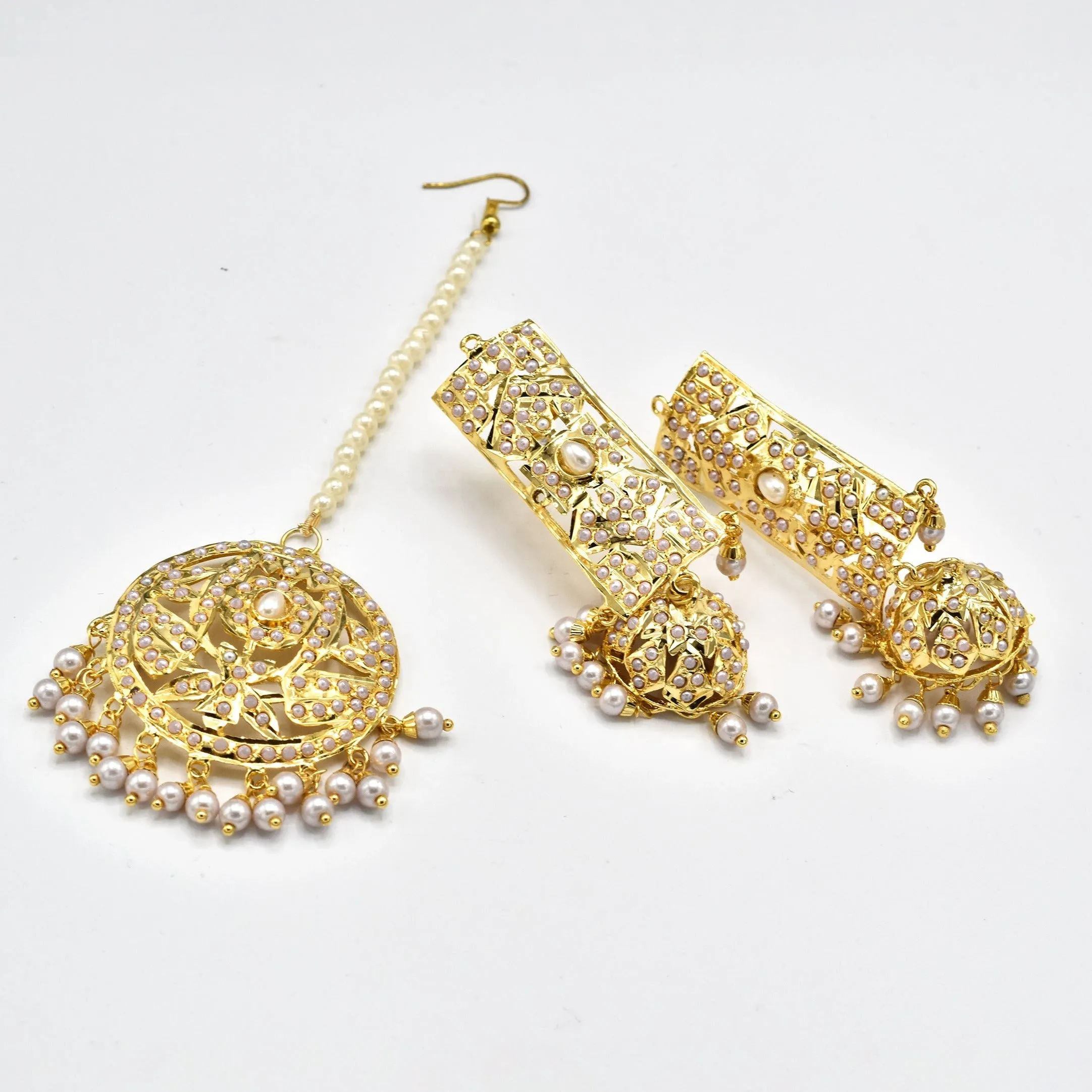 Aamna Jadau Jhumki Earrings - Pearl