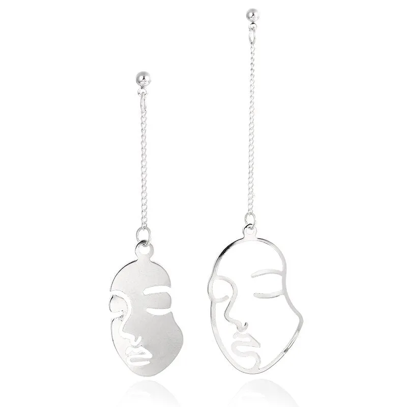 Abstract Stylish Hollow Out Face Earrings Clip Girls Statement clip Earrings