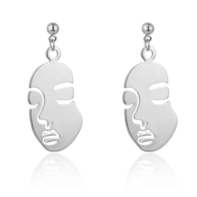 Abstract Stylish Hollow Out Face Earrings Clip Girls Statement clip Earrings