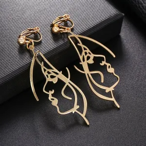 Abstract Stylish Hollow Out Face Earrings Clip Girls Statement clip Earrings
