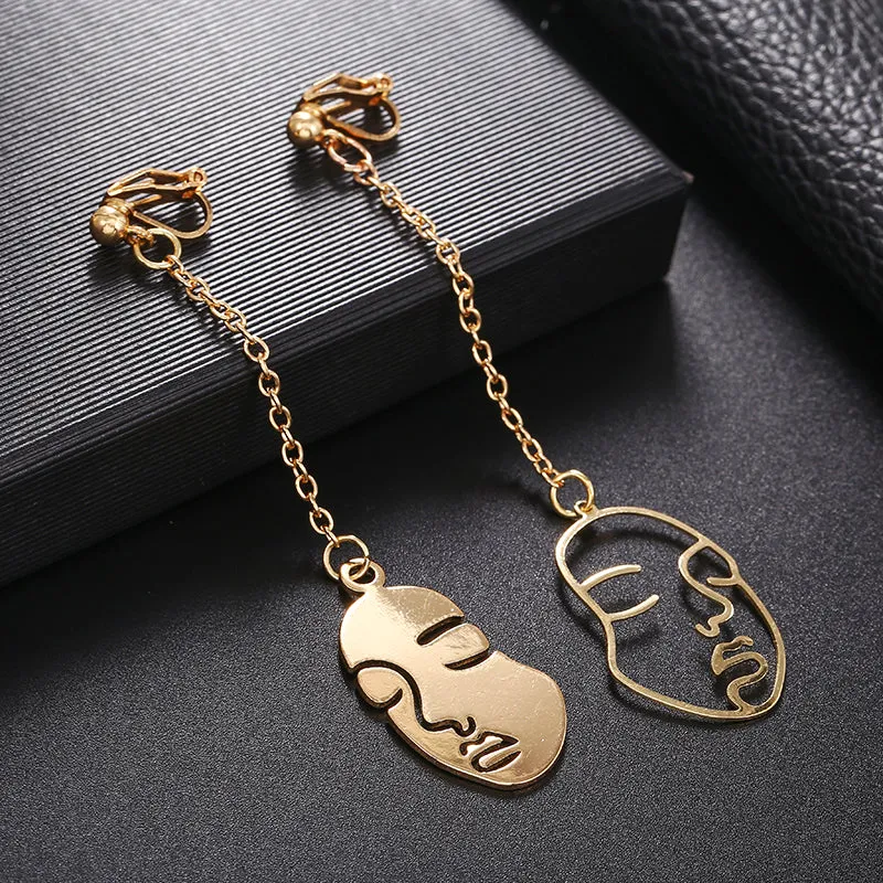 Abstract Stylish Hollow Out Face Earrings Clip Girls Statement clip Earrings
