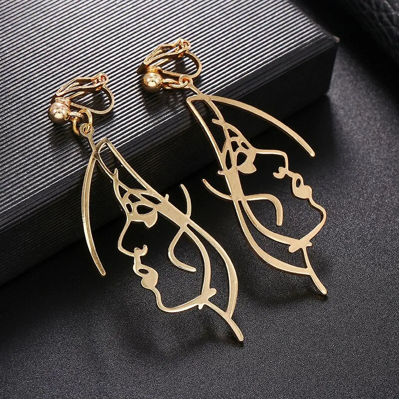 Abstract Stylish Hollow Out Face Earrings Clip Girls Statement clip Earrings